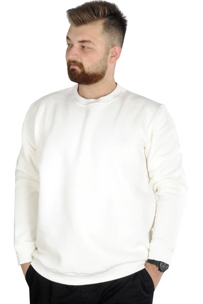 Mode XL Erkek Sweatshirt Bisiklet Yaka Basic 20131 Ekru ürün görseli