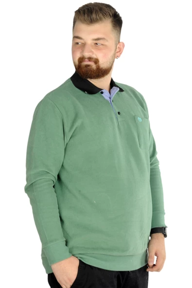 Mode XL Erkek Sweat Polo Cepli Selanik Basic 20441 Çağla - Resim 2