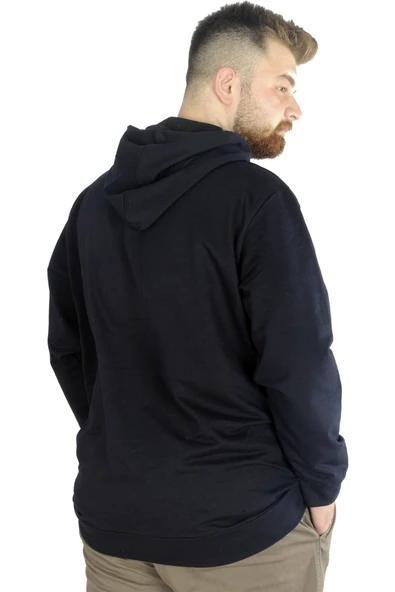Mode XL Erkek Sweat Kapşon Parçalı Kanguru Cep 22527 Lacivert - 4