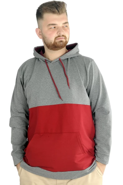 Mode XL Erkek Sweat Kapşon Parçalı Kanguru Cep 22527 Antramelanj