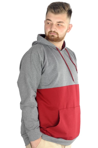 Mode XL Erkek Sweat Kapşon Parçalı Kanguru Cep 22527 Antramelanj - 2