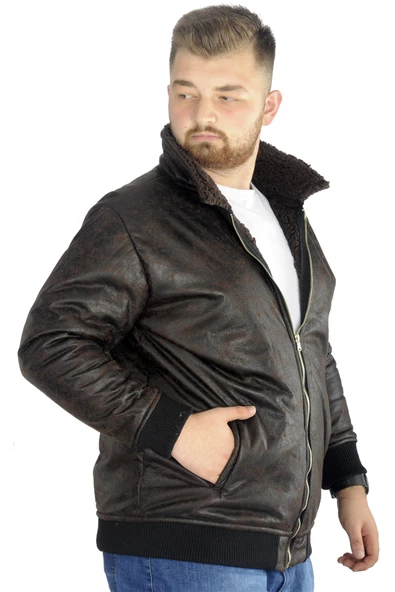 Mode XL Büyük Beden Mont Furry Suet 22603 Kahverengi - 3