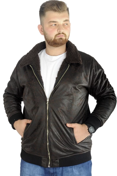 Mode XL Büyük Beden Mont Furry Suet 22603 Kahverengi - 2
