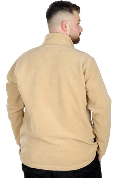 Mode XL Erkek Sweat Polo Yaka Yarım Fermuarlı Polar 22548 Bej - 3