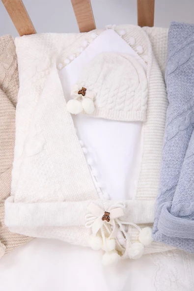 Babyhola Triko Yenidoğan Battaniye Kundak Tokası Pamuk Örtü Bere 4'lü Kutulu Set Bebek Hediyesi 13807 Hastane Çıkışı Hediyelik 13807 - 2