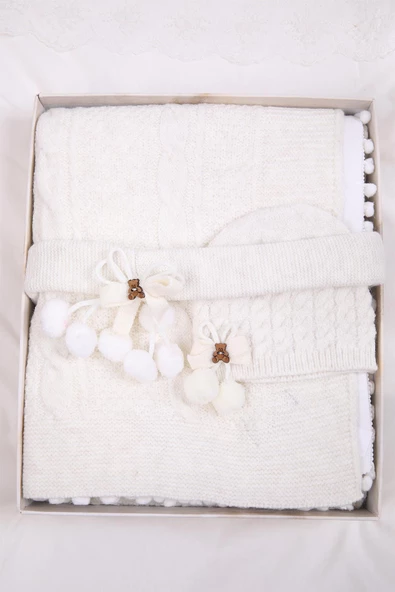 Babyhola Triko Yenidoğan Battaniye Kundak Tokası Pamuk Örtü Bere 4'lü Kutulu Set Bebek Hediyesi 13807 Hastane Çıkışı Hediyelik 13807 - 5