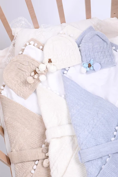 Babyhola Triko Yenidoğan Battaniye Kundak Tokası Pamuk Örtü Bere 4'lü Kutulu Set Bebek Hediyesi 13807 Hastane Çıkışı Hediyelik 13807 - 8