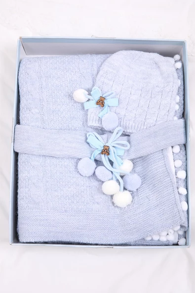 Babyhola Triko Yenidoğan Battaniye Kundak Tokası Pamuk Örtü Bere 4'lü Kutulu Set Bebek Hediyesi 13807 Hastane Çıkışı Hediyelik 13807 - 6