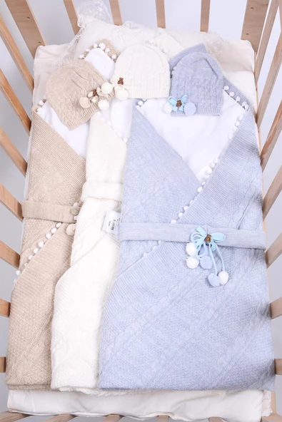 Babyhola Triko Yenidoğan Battaniye Kundak Tokası Pamuk Örtü Bere 4'lü Kutulu Set Bebek Hediyesi 13807 Hastane Çıkışı Hediyelik 13807 - 7