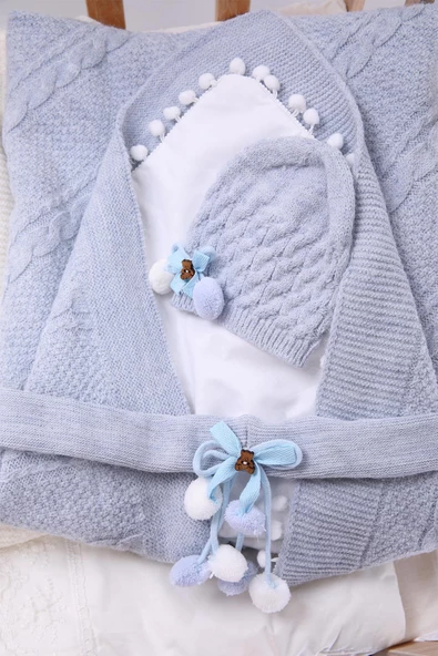 Babyhola Triko Yenidoğan Battaniye Kundak Tokası Pamuk Örtü Bere 4'lü Kutulu Set Bebek Hediyesi 13807 Hastane Çıkışı Hediyelik 13807 - 3