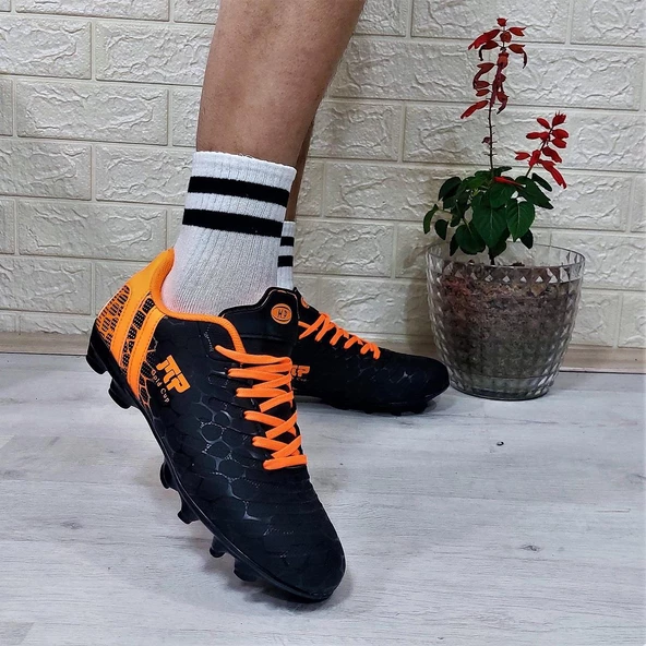 M.P 1357 Siyah-Turunucu Krampon Çimsaha Futbol Ayakkabı - 5