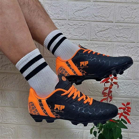 M.P 1357 Siyah-Turunucu Krampon Çimsaha Futbol Ayakkabı - 4