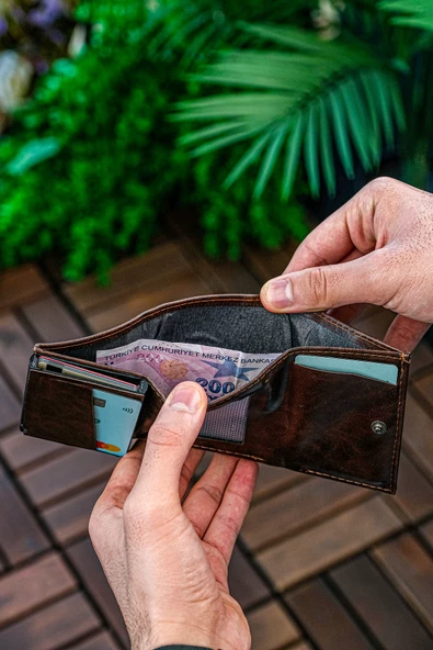Mekanizmalı Cüzdan Vegan Deri Kartlık 9 Adet Kart Ve Geniş Para Bölmeli Rfıd Engelleme Crazy Kahverengi - Resim 4