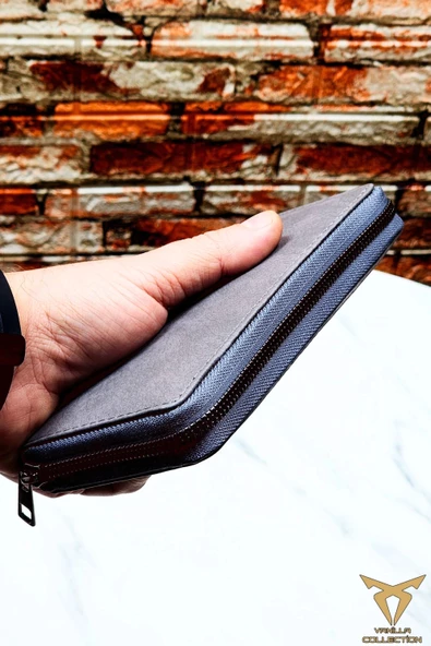 Telefon Bölmeli Fermuarlı Cüzdan Büyük Paraportföy El Çantası CRAZY GRİ - 2