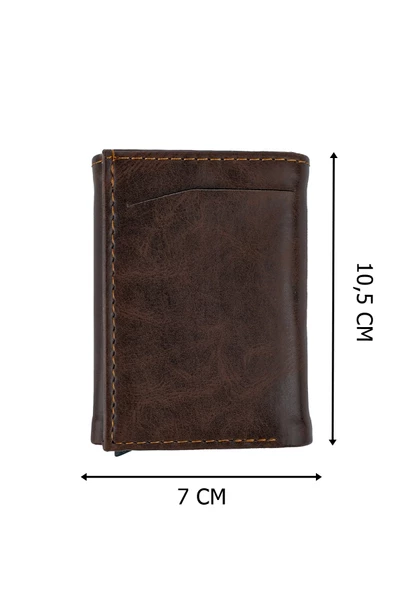 Mekanizmalı Cüzdan Vegan Deri Kartlık 9 Adet Kart Ve Geniş Para Bölmeli Rfıd Engelleme Crazy Kahve - 7