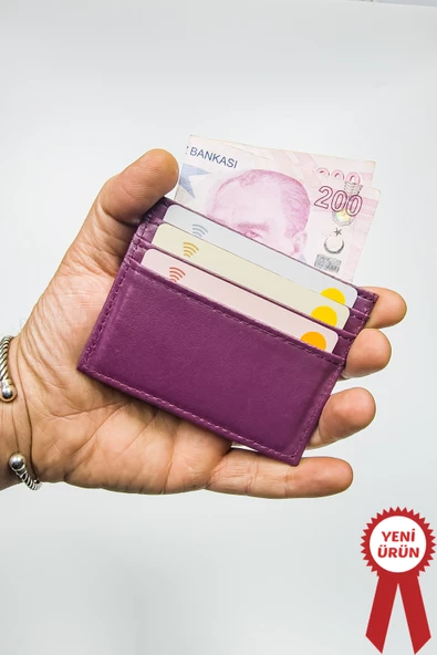 Kadın Kartlık Vegan Deri Minimal Model 6 Kart - 1 Kâğıt Para Bölmeli Mürdüö - 2