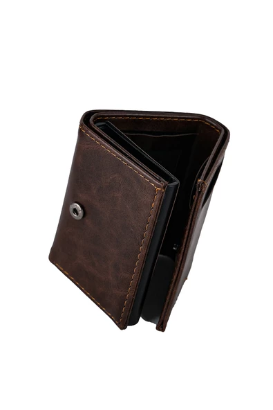 Mekanizmalı Cüzdan Vegan Deri Kartlık 9 Adet Kart Ve Geniş Para Bölmeli Rfıd Engelleme Crazy Kahve - 8