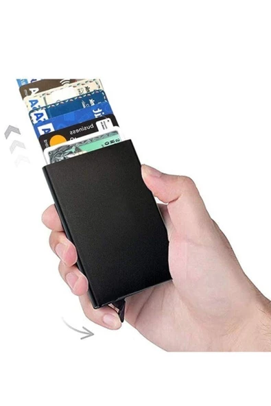 Otomatik Mekanizmalı Kartlık Alüminyum RFID Koruma Sistemli Mat Siyah - 3