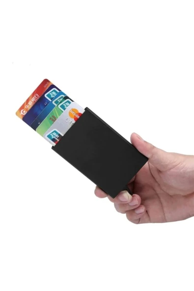 Otomatik Mekanizmalı Kartlık Alüminyum RFID Koruma Sistemli Mat Siyah - 5