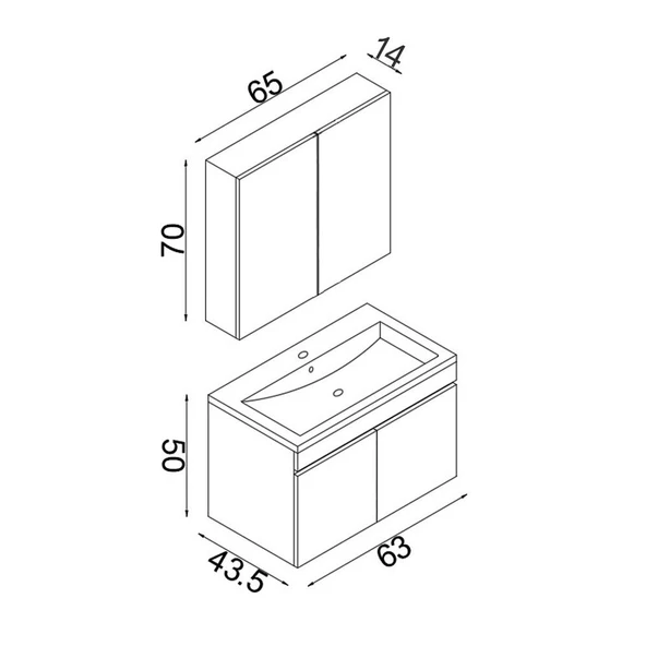 Teta Home Tokyo 65 CM Mdf Banyo Dolabı Seti  Beyaz - 5