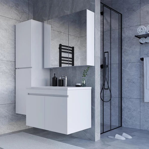 Teta Home Tokyo 65 Cm Mdf Banyo Dolabı Seti + Boy Dolabı  Beyaz