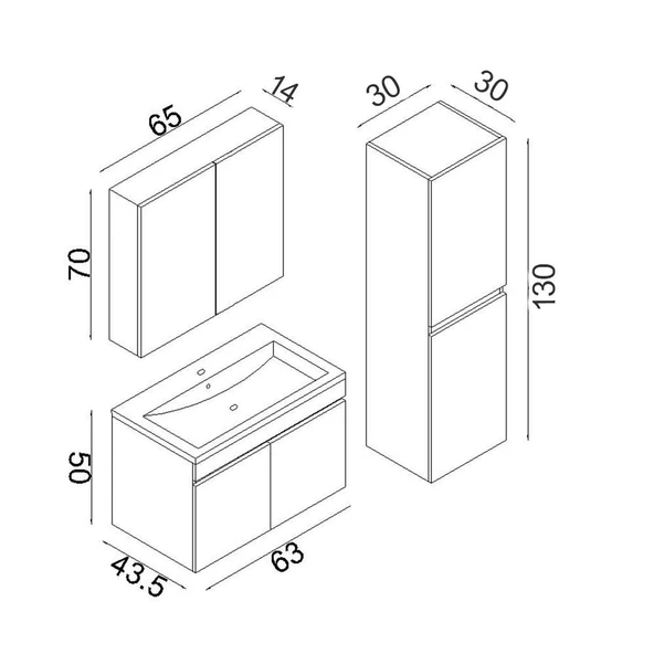 Teta Home Tokyo 65 Cm Mdf Banyo Dolabı Seti + Boy Dolabı  Antrasit-Beyaz - 5