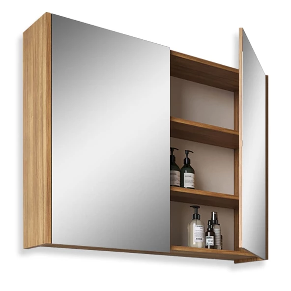 Teta Home Mersin 65CM Mdf Banyo Aynalı Üst Dolap  Teak - 2
