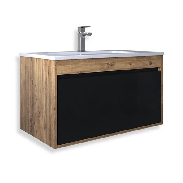 Teta Home Mersin 80 cm Mdf Banyo Lavabolu Alt Dolap  Atlantik Çam-Siyah