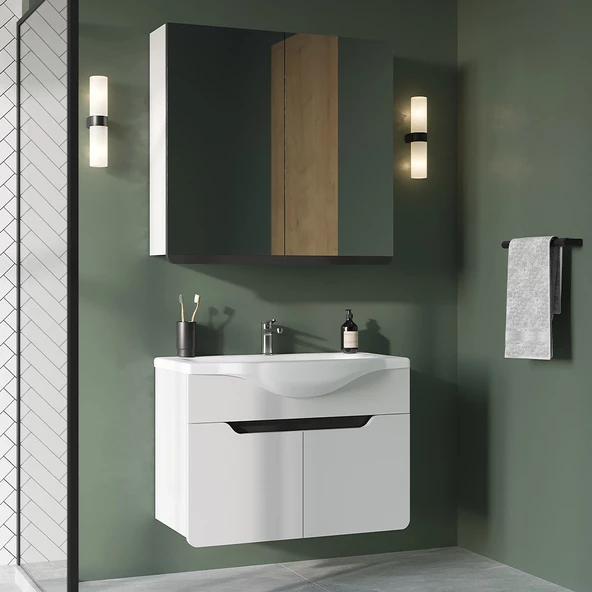 Teta Home Meksika 65cm Mdf Banyo Dolabı Seti  Beyaz-Antrasit