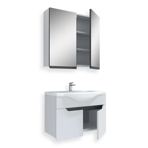 Teta Home Meksika 80cm Mdf Banyo Dolabı Seti  Beyaz-Antrasit - 1