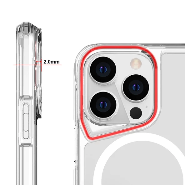Vendas iPhone 15 Pro Uyumlu (15 Pro) Door Serisi Magsafe Destekli Darbe Direçli Elektroplated Şeffaf T-Max Kılıf - 4