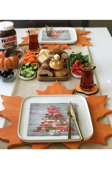 Turuncu Çınar Yaprağı Ahşap Supla - Amerikan Servis - Tabak Altı ürün görseli 1