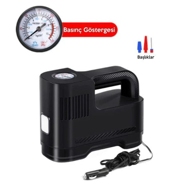 Polham 12V Taşınabilir Kompresör, Araç İçin Lastik Şişirme Pompası, Otomobil, Motosiklet, Bisiklet Pompası - 2