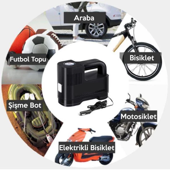 Polham 12V Taşınabilir Kompresör, Araç İçin Lastik Şişirme Pompası, Otomobil, Motosiklet, Bisiklet Pompası - 3