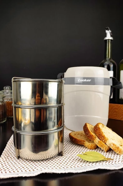 Digithome Paslanmaz Çelik Hazneli 3'lü Yemek Termosu 1,2 Lt Beyaz - CKR3146 C320.025 - 2