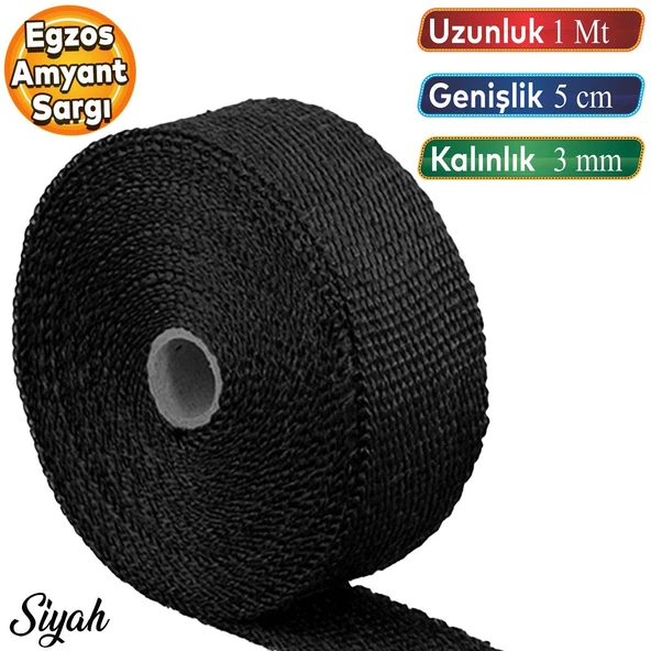 1 Metre 5 cm Cam Elyaf Ekzoz Sargısı Manifold Sargı Bezi Yanmaz Bant Siyah Amyant 3 mm (Kalınlık) ürün görseli