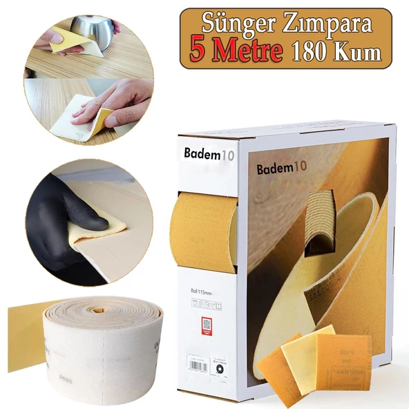 Ahşap Sünger Zımpara Kağıdı Mutfak Banyo Bulaşık Süngeri Bant Kağıt Süngerli Zımpara 5 Metre 180 Kum