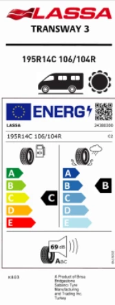 Lassa Transway 3 195R14C 106/104R Yaz Lastiği Üretim Tarihi 2024 - 4