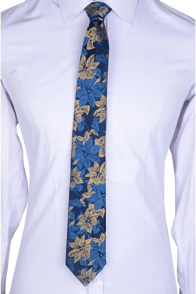 Cengiz İnler Büyük Çiçek Desenli Mendilli Mikrofiber Erkek Kravat - Resim 4
