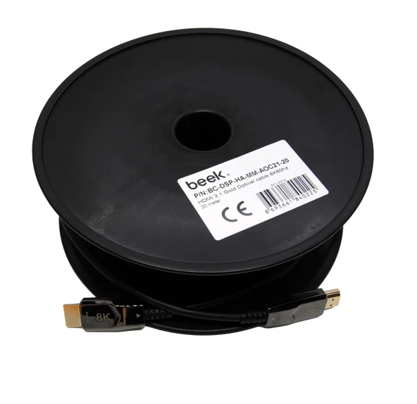 BEEK - BC-DSP-HA-MM-AOC21-20 Beek HDMI 2.1 Aktif Fiber Optik Kablo (AOC), Tip A Erkek/Erkek, 8K 60HZ, 20 metre, altın kaplama - 2