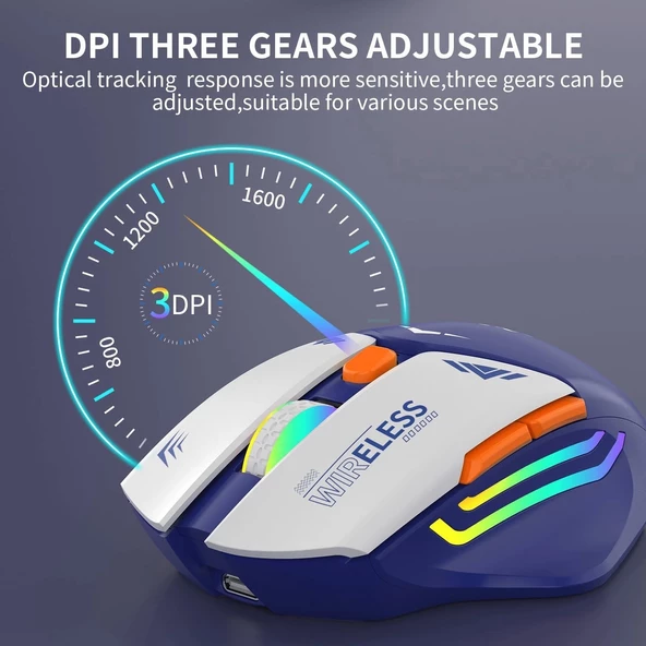 Blic Bwm1 Mavi RGB Şarjlı Kablosuz 1600DPI Işıklı Kablosuz Mouse - 4