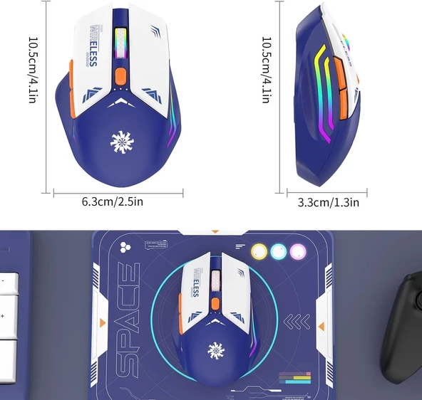 Blic Bwm1 Mavi RGB Şarjlı Kablosuz 1600DPI Işıklı Kablosuz Mouse - 6