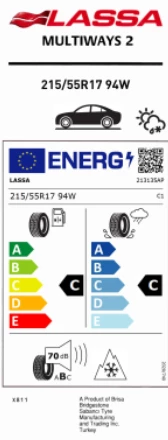 Lassa 215/55 R17 94W Multiways 2 Dört Mevsim Lastiği Üretim Yılı: 2024 - 2