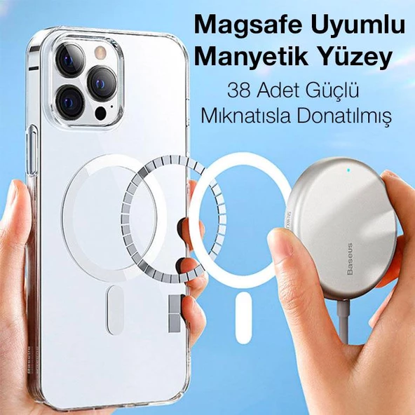 Baseus iPhone 13 Pro Magsafe Silikon Kılıf ve Kırılmaz Ekran Koruyucu Seti, Sararmaz, Darbe Emici Kılıf - 3