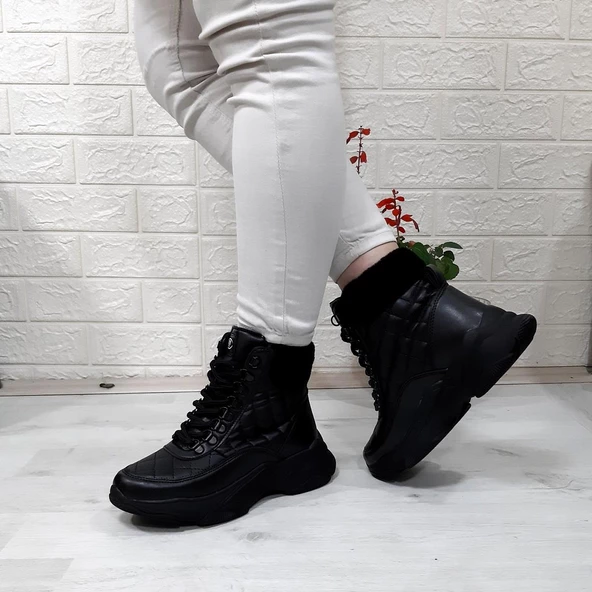 M.P 1408 Siyah Kaymaz Taban 18cm Kısa Bayan Bot - 4