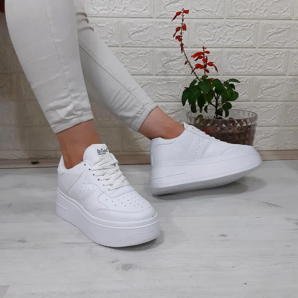 Lee Cooper 31100 Beyaz 5 cm Kalın Tabanlı Bayan Spor Ayakkabı - 4