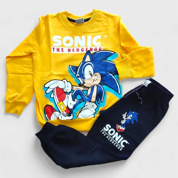 Sarı Renk Sonic Desenli Şardonlu Eşofman Takım - 5
