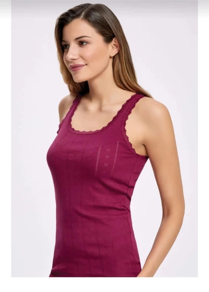 İLKE 224 BAYAN DANTELLİ JAKARLI GENİŞ ASKILI ATLET 12 ADET  VİŞNE 2XL ürün görseli