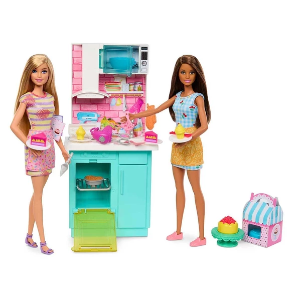HJY94 Barbie Brooklyn ve Malibu Pasta Yapıyor Oyun Seti - 2