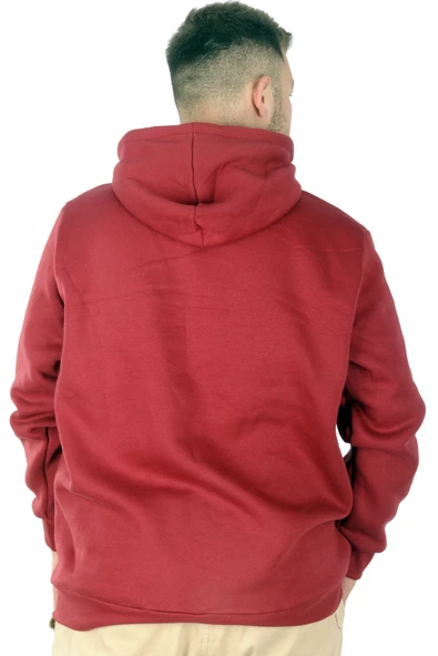 Mode XL Büyük Beden Erkek Sweatshirt Kapşonlu Kanguru Revival 22545 Bordo - 3